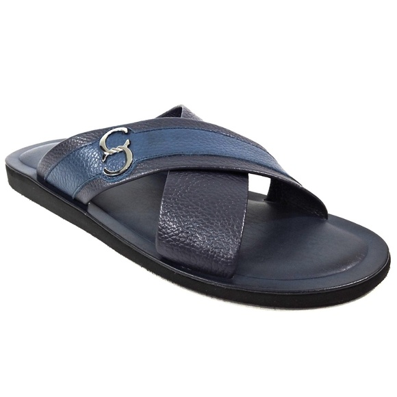 CASADEI 🇮🇹  MENS BLUE LEATHER COMFORT SUMMER SANDALS - Picture 3 of 8
